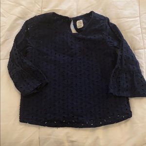 Girls navy eyelet blouse